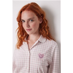 Pijama camisero largo 100% algodón rosa cuadros