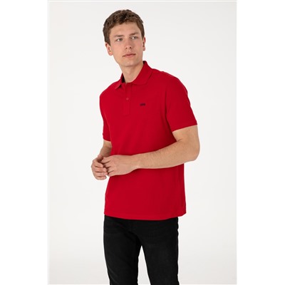 Erkek Regular Fit Polo Yaka Kırmızı Basic Tişört