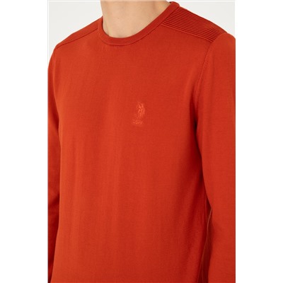 Erkek Slim Fit Bisiklet Yaka Kiremit Basic Kazak
