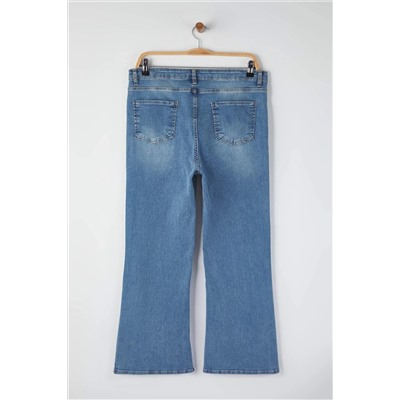 Mavi Yüksek Bel İspanyol Paça Flare Fit Denim Büyük Beden Jeans TBBAW26CJ00034