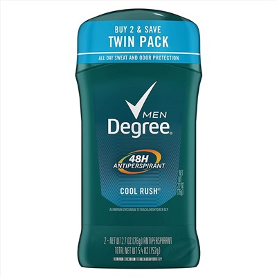 Degree Men Antiperspirant Deodorant Stick 48 Hour Sweat and Odor Protection Cool Rush Men's Deodorant Keeps You Feeling Fresh and Dry 2.7 oz 2 Count