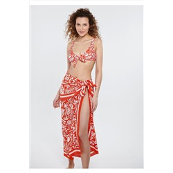 Mavi Tropik Baskılı Kırmızı Bikini Üstü 1911499-34040