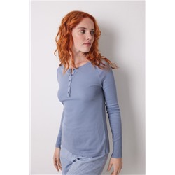 Camiseta manga larga canalé azul