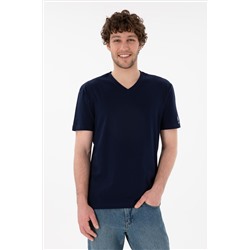 Erkek Regular Fit  V Yaka Lacivert Basic Tişört