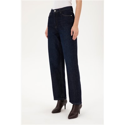Kadın Koyu Mavi Flare High Waist Fit Jean Pantolon