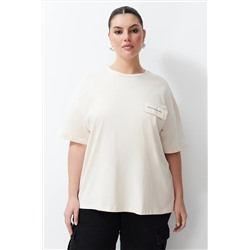 Taş Cep Kapak Detaylı Oversize %100 Pamuk Örme T-shirt TBBSS24BF00010