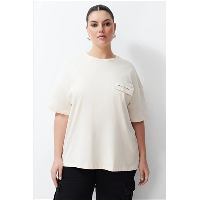 Taş Cep Kapak Detaylı Oversize %100 Pamuk Örme T-shirt TBBSS24BF00010