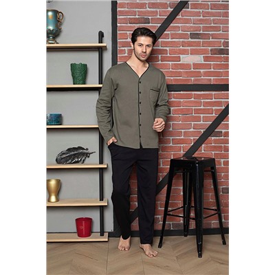 AHENGİM Man Erkek Pijama Takımı Interlok Boy Düğmeli Pamuklu Mevsimlik M70172282 1-2-10001226