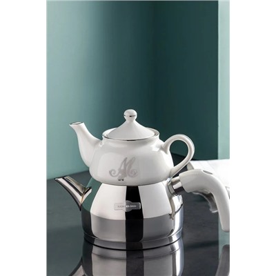 Matera Çaydanlık Takımı - 400 ml - 1000 ml - Beyaz/Platin