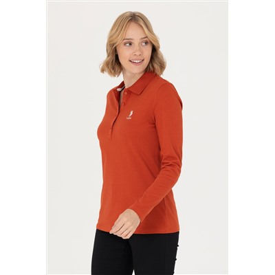 Kadın Kiremit Basic Polo Yaka Sweatshirt