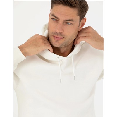 Ekru Regular Fit İçi Polarlı Kapüşonlu Sweatshirt