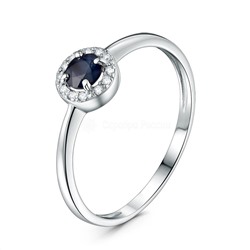 Серьги из серебра с сапфиром и фианитами родированные 925 пробы С-038р