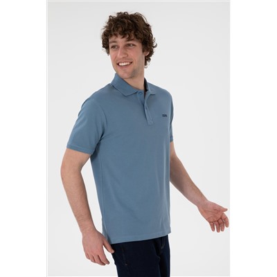 Erkek Regular Fit Polo Yaka Koyu Mavi Basic Tişört