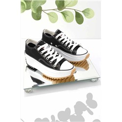 Bambi Siyah Keten Kadın Sneaker K01688240718