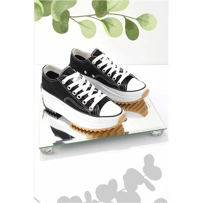 Bambi Siyah Keten Kadın Sneaker K01688240718