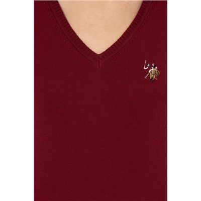 Kadın Bordo V - Yaka Basic Kazak