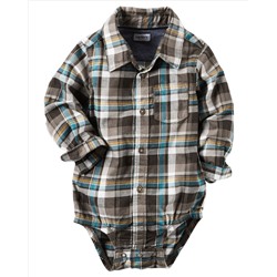 Plaid Button-Front Bodysuit