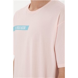 Erkek Comfort Fit Bisiklet Yaka Açık Pembe Tişört
