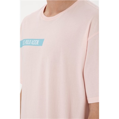 Erkek Comfort Fit Bisiklet Yaka Açık Pembe Tişört