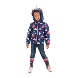 Denokids Unicorn Kız Çocuk Su İtici Kapüşonlu Şişme Mont Lacivert CFF-23S1-087