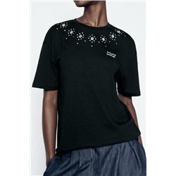 SLOGAN T-SHIRT WITH RHINESTONES