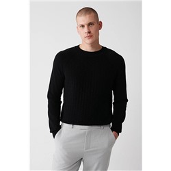 Avva Erkek Siyah Bisiklet Yaka Önü Desenli Reglan Kol Standart Fit Normal Kesim Triko Kazak A32y5155 A32Y5155