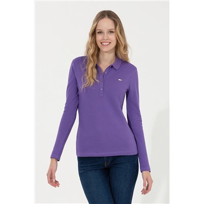 Kadın Violet Basic Polo Yaka Sweatshirt