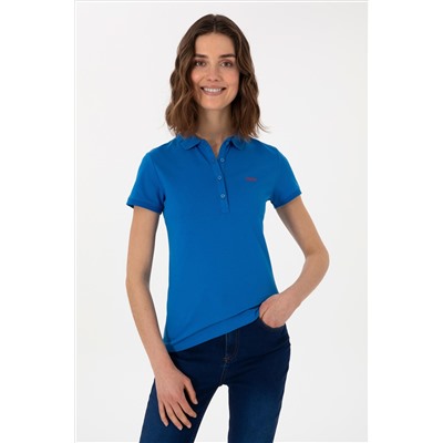 Kadın Kobalt Mavi Basic Polo Yaka Tişört