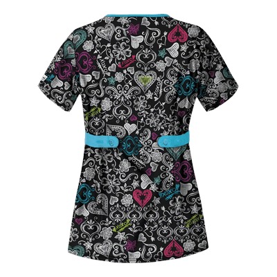 UA Butter-Soft STRETCH Chalked Medley Black Print Scrub Top