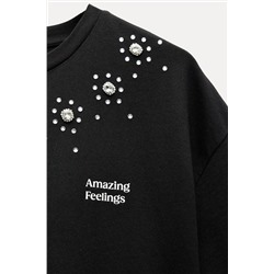 SLOGAN T-SHIRT WITH RHINESTONES
