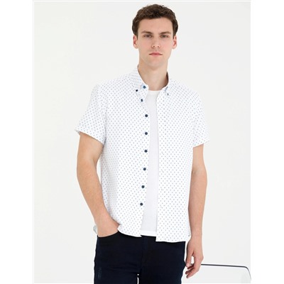 Açık Lacivert Slim Fit Kısa Kollu Gömlek