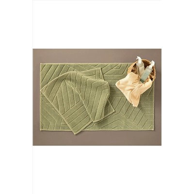 English Home Wavy Pamuklu Banyo Paspası Seti 60x100 Cm 60x50 Cm Yeşil 10037228