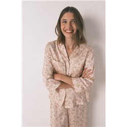 Pijama camisero largo satén rosa