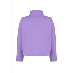 Mor Selanik/Triko Görünümlü Fermuarlı Yaka Regular/Normal Kalıp Örme Sweatshirt TBBAW23AO00006