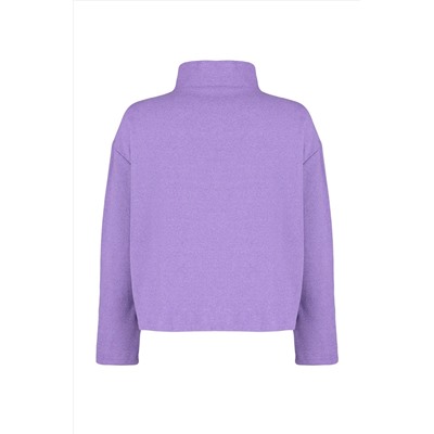 Mor Selanik/Triko Görünümlü Fermuarlı Yaka Regular/Normal Kalıp Örme Sweatshirt TBBAW23AO00006