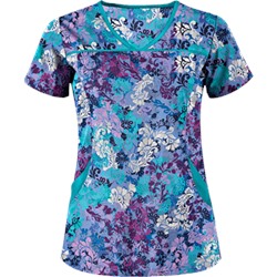 UA Romantic Scroll Royal 4-Pocket Print Scrub Top