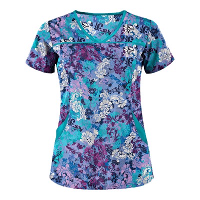 UA Romantic Scroll Royal 4-Pocket Print Scrub Top