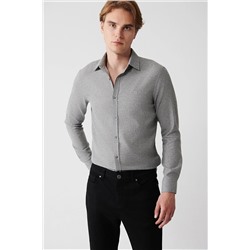 Avva Erkek Gri Klasik Yaka Armürlü Flanel Slim Fit Gömlek A32Y2154