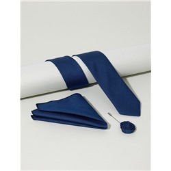 Mavi 3'lü Kravat Mendil Set