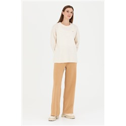 Kadın Kum Melanj Loose Fit Triko Pantolon