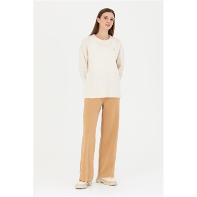 Kadın Kum Melanj Loose Fit Triko Pantolon