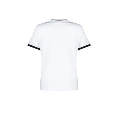 Beyaz Renk Blok Detaylı Boyfriend %100 Pamuk Örme T-shirt TBBSS24BF00012