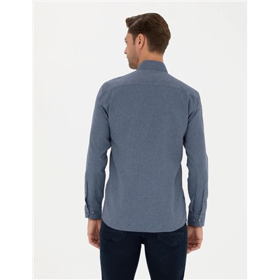 Koyu Mavi Slim Fit Uzun Kollu Gömlek