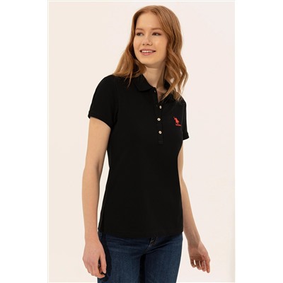 Kadın Siyah Basic Polo Yaka Tişört