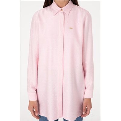 Kadın Açık Pembe Dokuma Tunik Gömlek