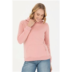 Kadın Pudra Kapüşonlu Basic Sweatshirt