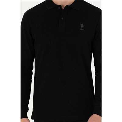 Erkek Siyah Basic Polo Yaka Sweatshirt
