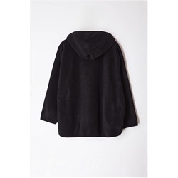 Siyah Kalın Polar Kapüşonlu Oversize/Bol Kesim Büyük Beden Sweatshirt TBBAW25AO00030