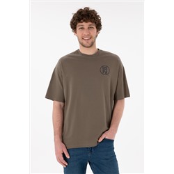 Erkek Oversize Fit Bisiklet Yaka Vizon Tişört
