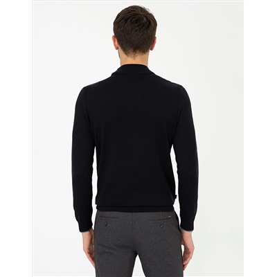 Lacivert Slim Fit Yarım Balıkçı Yaka Basic Triko Kazak